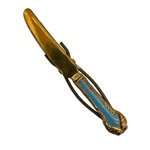 Unique Vintage Gold Tone Flatware Utensil Butter Knife Hair Barrette Clip